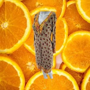 Erge Designs Long Sleeve Yellow and Tan‎ Floral Dress Size S